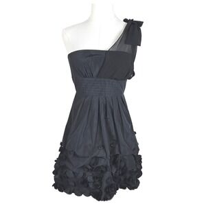 NWT BCBGMAXAZRIA Black One Shoulder "Liv" Party Dress Size 0 Floral Hem